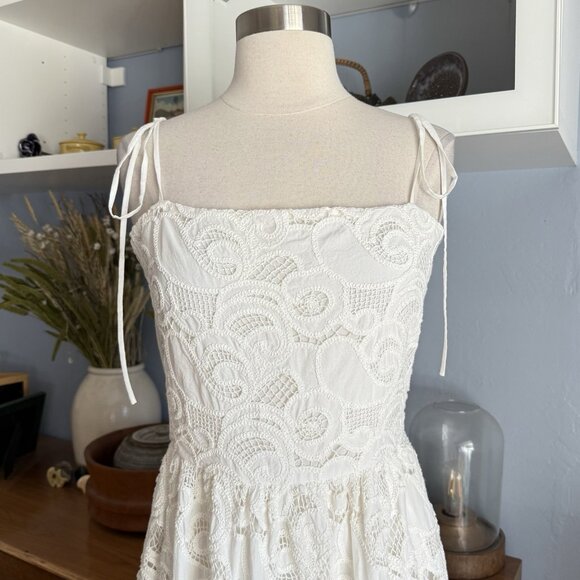 MRS & HUGS Lace Tiered Midi Maxi Dress Smocked Back Cottagecore Off-white - Picture 9 of 10